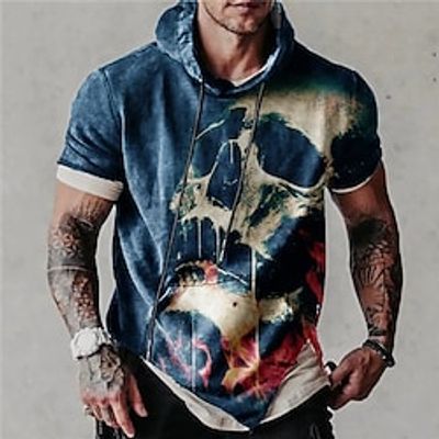 Men's Unisex Pullover Hoodie Sweatshirt Blue Gray Hooded Skull Graphic Prints Print Sports  Outdoor Daily Sports 3D Print Streetwear Designer Casual Spring  Summer Clothing Apparel Hoodies Lightinthebox