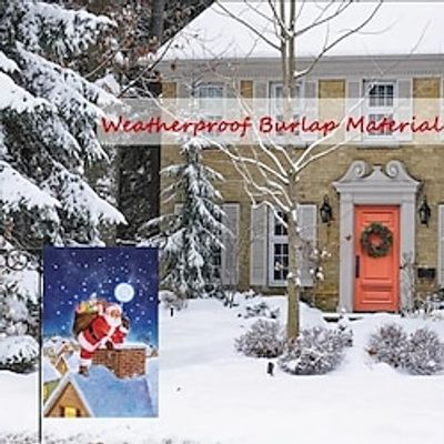 Christmas Garden Flag, Santa Claus Decoration Courtyard Flag With Coarse Linen Material, Double-Sided Hot Sublimation Winter Flag, Home Decor, Outdoor Decor, Christmas Decor, Xmas Decor miniinthebox