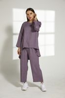 Moistreet Purple Cey Mélange Fabric Top And Pants Set (XS, S, M, L, XL, XXL)