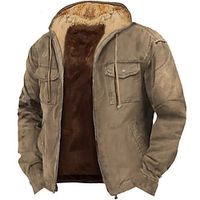 Men's Hoodie Full Zip Hoodie Fleece Jacket Thick Hoodies Brown Green Khaki Hooded Plain Front Pocket Sports  Outdoor Daily Holiday Streetwear Cool Casual Fall  Winter Clothing Apparel Hoodies Lightinthebox - thumbnail