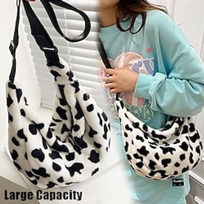 Women's Crossbody Bag Shoulder Bag Hobo Bag Faux Fur Outdoor Daily Holiday Zipper Large Capacity Lightweight Durable Cow Print milky Lightinthebox Women's Crossbody Bag Shoulder Bag Hobo Bag Faux Fur Outdoor Daily Holiday Zipper Large Capacity Lightweight Durable Cow Print milky Lightinthebox