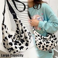 Women's Crossbody Bag Shoulder Bag Hobo Bag Faux Fur Outdoor Daily Holiday Zipper Large Capacity Lightweight Durable Cow Print milky Lightinthebox - thumbnail