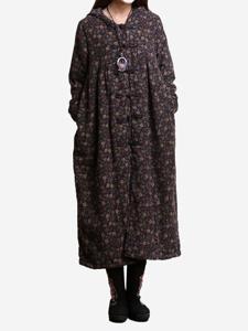 Vintage Casual Women Floral Hooded Overcoat