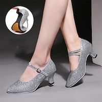 Women's Ballroom Dance Shoes Modern Shoes Performance Training Heel Cuban Heel Round Toe Buckle Adults' Silver Black Red miniinthebox