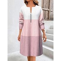 Women's Sweater Dress Casual Dress Winter Dress Midi Dress Patchwork Zipper Daily Date Going out Fashion Modern Split Neck Long Sleeve 2023 Loose Fit Pink Color S M L XL XXL Size Lightinthebox - thumbnail