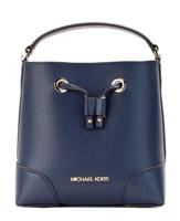 Michael Kors Mercer Small Navy Pebbled Leather Bucket Crossbody Bag Purse (28561)