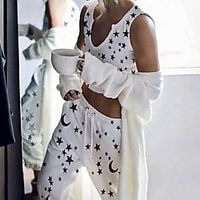 Women's Home Polyester Pant everyday Scoop Neck Suits Sleeveless Basic Summer Textured S White  Print Lightinthebox - thumbnail