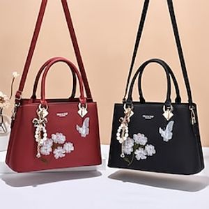 Women's Crossbody Bag Shoulder Bag Diaper Bag Tote Polyester PU Leather Shopping Daily Zipper Flower Embroidery Black Navy Blue Green Milky White Lightinthebox