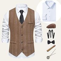 Retro Vintage Roaring 20s 1920s Outfits Shirt Waistcoat Beret Hat Newsboy Cap Gentleman Gangster Men's Cosplay Costume Halloween Party / Evening Prom Festival Vest miniinthebox - thumbnail