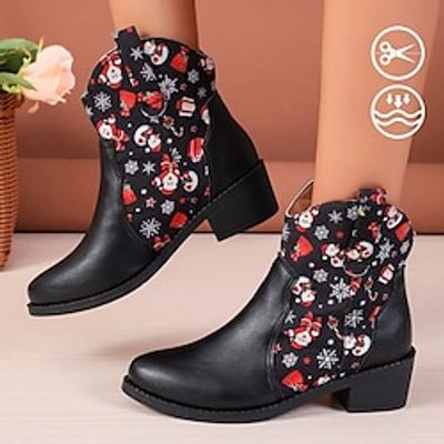 Women's Xmas Christmas Snowman Christmas Gift Snowflake Cute Graphic Print Spliced Artificial Leather Casual Block Heel Cowboy Boots Booties miniinthebox Women's Xmas Christmas Snowman Christmas Gift Snowflake Cute Graphic Print Spliced Artificial Leather Casual Block Heel Cowboy Boots Booties miniinthebox