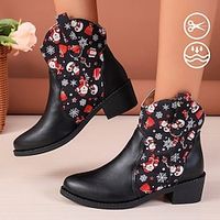Women's Xmas Christmas Snowman Christmas Gift Snowflake Cute Graphic Print Spliced Artificial Leather Casual Block Heel Cowboy Boots Booties miniinthebox - thumbnail