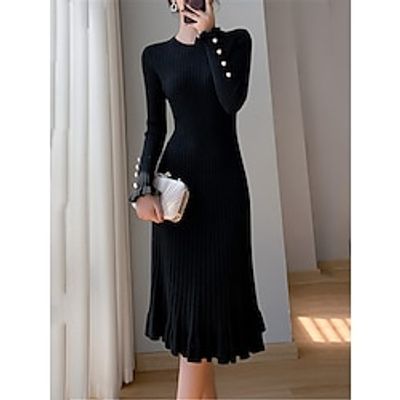 Women's Black Dress Party Dress Cocktail Dress Dress Midi Dress Black Red Beige Long Sleeve Pure Color Ruffle Spring Fall Winter Crew Neck Fashion Winter Dress Vacation Lightinthebox Women's Black Dress Party Dress Cocktail Dress Dress Midi Dress Black Red Beige Long Sleeve Pure Color Ruffle Spring Fall Winter Crew Neck Fashion Winter Dress Vacation Lightinthebox
