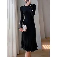 Women's Black Dress Party Dress Cocktail Dress Dress Midi Dress Black Red Beige Long Sleeve Pure Color Ruffle Spring Fall Winter Crew Neck Fashion Winter Dress Vacation Lightinthebox - thumbnail