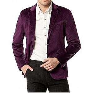 Men's Velvet Blazer Blazer Business Wedding Party Fashion Casual Spring   Fall Polyester Plain Button Casual  Daily Single Breasted Blazer Black Red Blue Purple Lightinthebox
