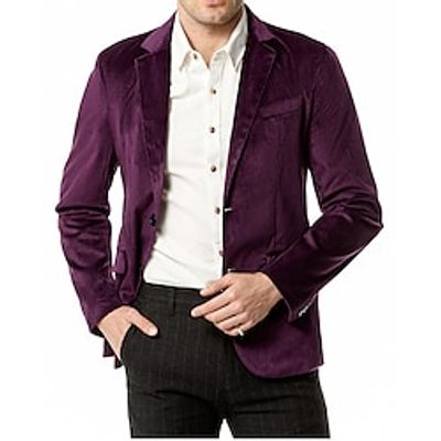 Men's Velvet Blazer Blazer Business Wedding Party Fashion Casual Spring   Fall Polyester Plain Button Casual  Daily Single Breasted Blazer Black Red Blue Purple Lightinthebox