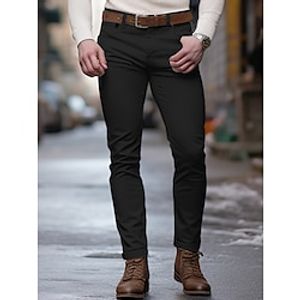 Men's Trousers Chinos Chino Pants Pocket Plain Comfort Breathable Outdoor Daily Going out Cotton Blend Fashion Casual Dark Khaki Black Lightinthebox