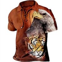 Men's Polo Shirt Golf Shirt Leopard Tiger Graphic Prints Turndown Yellow Blue Purple Green Outdoor Street Short Sleeve Drawstring Print Clothing Apparel Sports Fashion Streetwear Designer Lightinthebox - thumbnail