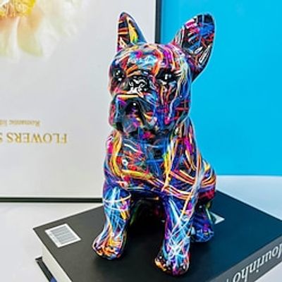 Graffiti French Bulldog Sculpture Animal Dog Statue Art Figurine Home Decoration for Living Room Bedroom Book Shelf TV Cabinet Desktop Decor Table Centerpieces Ornaments miniinthebox