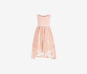 Little Girls Soutache-Skirt High-Low Dress  Peach