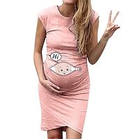 Women's Baby Shower Maternity Dress Casual Dress T Shirt Dress Tee Dress Sheath Dress Graphic Letter Midi Dress Short Sleeve Print Crew Neck Basic Pink Blue Dark Blue Spring Summer S M L XL XXL Lightinthebox - thumbnail