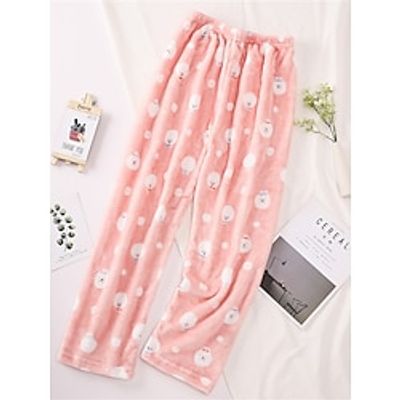 Women's Fleece Pajama Pants Warm Pajama Loungewear Pants Animal Dog Warm Fashion Plush Home Daily Bed Flannel Warm Breathable Pant Elastic Waist Fall Winter Light Yellow Light Blue Lightinthebox