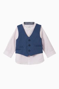 Stretch Cotton Waistcoat & Seersucker Shirt Set