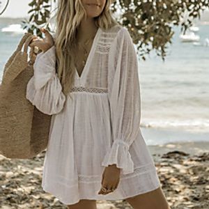 Women's Cover Up Swim Dress Swimsuit Lace Solid Color White Swimwear Bathing Suits New / Padless miniinthebox
