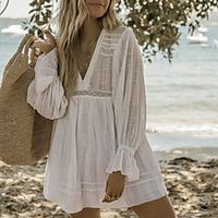 Women's Cover Up Swim Dress Swimsuit Lace Solid Color White Swimwear Bathing Suits New / Padless miniinthebox - thumbnail