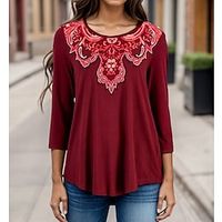 Women's T shirt Tee Graphic Black Red Print Long Sleeve Daily Weekend Fashion Round Neck Regular Fit Spring   Fall Lightinthebox - thumbnail