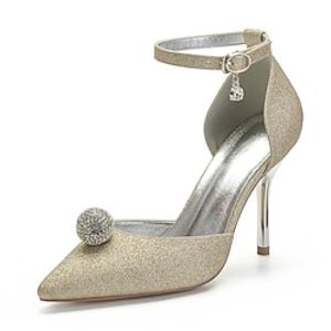 Women's Wedding Shoes Wedding Wedding Heels Bridal Shoes Bridesmaid Shoes Rhinestone Sparkling Glitter High Heel Ankle Strap Heel Pointed Toe Gleit Ankle Strap Solid Colored Black Ivory Silver miniinthebox