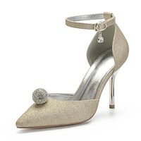 Women's Wedding Shoes Wedding Wedding Heels Bridal Shoes Bridesmaid Shoes Rhinestone Sparkling Glitter High Heel Ankle Strap Heel Pointed Toe Gleit Ankle Strap Solid Colored Black Ivory Silver miniinthebox - thumbnail