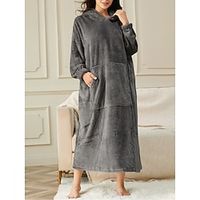 Women's Fleece Bathrobe Dress Pure Color Plush Casual Comfort Home Daily Bed Flannel Warm Hoodie Long Sleeve Pocket Fall Winter Light Pink White powder Lightinthebox - thumbnail