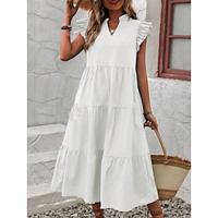 Women's White Dress Casual Dress Tank Dress Midi Dress Ruffle Street Holiday Date Streetwear Split Neck Sleeveless White Red Blue Color Lightinthebox