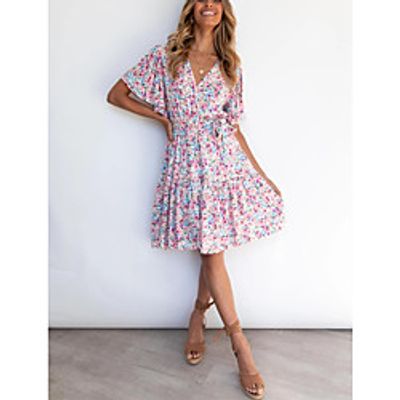 Women's Swing Dress Midi Dress Photo Color Short Sleeve Solid Color Summer Casual / Daily 2021 S M L XL miniinthebox