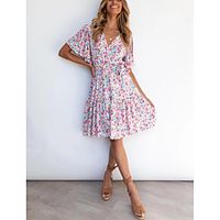 Women's Swing Dress Midi Dress Photo Color Short Sleeve Solid Color Summer Casual / Daily 2021 S M L XL miniinthebox - thumbnail