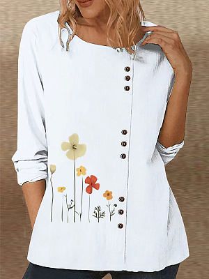 Round Neck Casual Loose Floral Print Long Sleeve Blouse Round Neck Casual Loose Floral Print Long Sleeve Blouse