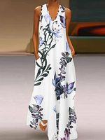 V Neck Decorative Buttons Floral Printed Maxi Dress - thumbnail
