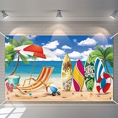 Hawaiian Party Backdrop Banner Beach Themed Surfboard Party Decorations Tropical Beach Background for Themed Birthday Baby Shower Weddings Party Decoration Supplies(Order size 64ft ) Lightinthebox