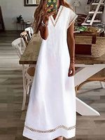 V-Neck Casual Loose Hollow Holiday Short-Sleeved Maxi Dress