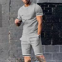 Men's T-shirt Suits Shorts and T Shirt Set 2 Pieces Outfits Color Block Stripes Crew Neck Daily Wear Vacation Short Sleeve 2 Piece Clothing Apparel Fashion Casual Lightinthebox