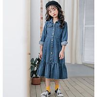 big girls denim dress spring children lapel single-breasted long sleeve dresses old kids falbala cowboy clothing 3-15t a6063 Lightinthebox - thumbnail