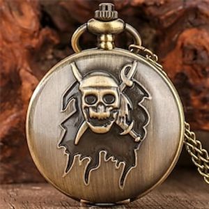 Classic Vintage Pocket Watch With Chain Steampunk Bronze Pendant Clock Pirate Skull Pocket Watches Unique Gifts Halloween Decoration miniinthebox
