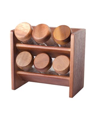 Billi Spice Rack with 6 Bottles Wooden Stand
