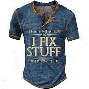 Men's Waffle Henley Shirt Tee Graphic Letter Henley Clothing Apparel 3D Print Outdoor Casual Short Sleeve Button Fashion Designer Basic Lightinthebox