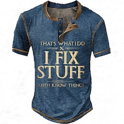 Men's Waffle Henley Shirt Tee Graphic Letter Henley Clothing Apparel 3D Print Outdoor Casual Short Sleeve Button Fashion Designer Basic Lightinthebox