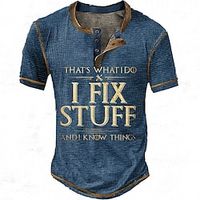 Men's Waffle Henley Shirt Tee Graphic Letter Henley Clothing Apparel 3D Print Outdoor Casual Short Sleeve Button Fashion Designer Basic Lightinthebox - thumbnail
