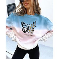 Women's Sweatshirt Pullover Butterfly Gradient Daisy Print Casual Weekend 3D Print Streetwear Oversized Hoodies Sweatshirts  Blue Light Blue Lightinthebox - thumbnail