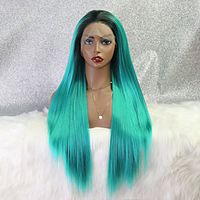 halloweencostumes Synthetic Lace Wig kinky Straight Style 24 inch Green Middle Part 4x13 Closure Wig Ladies Wig Green / Blue / Synthetic Hair miniinthebox - thumbnail