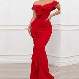 Women's Formal Party Dress Bodycon Sheath Dress Long Dress Maxi Dress Red Sleeveless Pure Color Ruffle Spring Summer V Neck Party Slim 2023 S M L XL miniinthebox