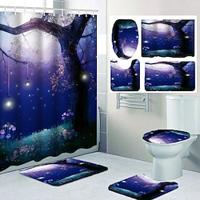 4-Piece Shower Curtain Set With Sturdy Bathroom Anti Slip And Sturdy Bathroom Mat Round Moon Big Tree Rattan Swing Landscape Pattern Waterproof Polyester With 12 Hooks For Bathroom Decoration Lightinthebox